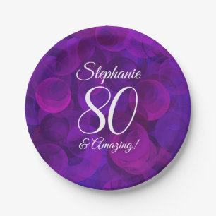Elegant Purple 80 and Amazing Birthday Party Paper Plate