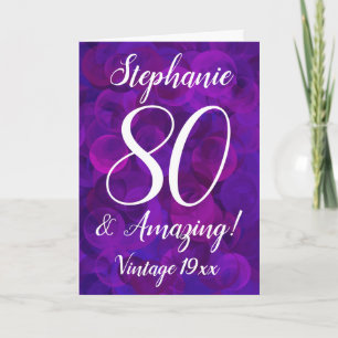 Elegant Purple 80 and Amazing Personalise Birthday Card