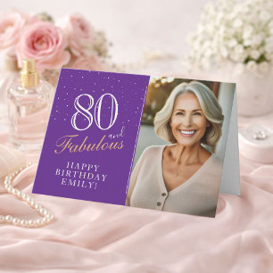 Elegant Purple 80 and Fabulous 80th Birthday Photo Card