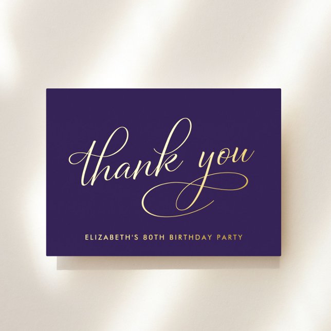 Elegant Purple 80th Birthday Foil Thank You Card (Creator Uploaded)