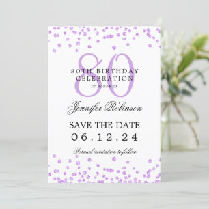 Elegant Purple 80th Birthday Save Date Details Invitation