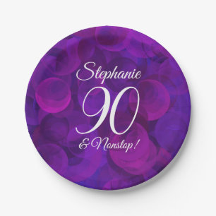 Elegant Purple 90 and Nonstop Birthday Party Paper Plate