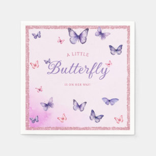 Elegant purple A little Butterfly girl Baby Shower Napkin