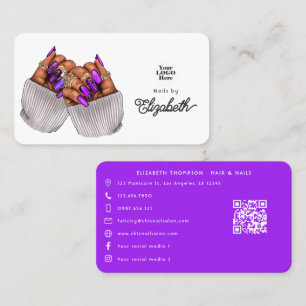 Elegant Purple African American Nail Salon Business Card
