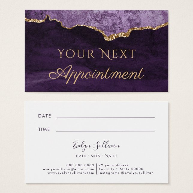 Elegant Purple Agate Appointment Card (Front & Back)