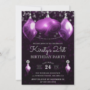 Elegant Purple Agate Baubles 21st Birthday Invitation