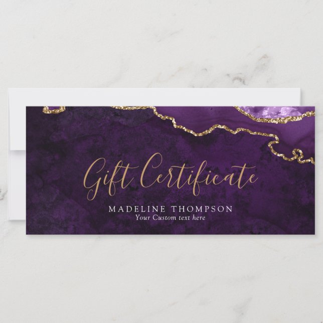 Elegant Purple Agate Gift Certificate Gift Card (Front)