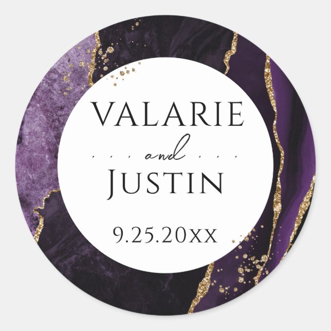 Elegant Purple Agate Gold Glitter Wedding Sticker (Front)