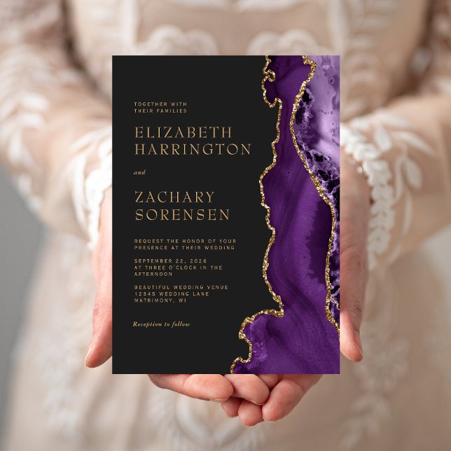 Elegant Purple Agate Gold Wedding Invitation (Creator Uploaded)