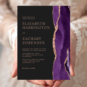 Elegant Purple Agate Rose Gold Wedding Invitation