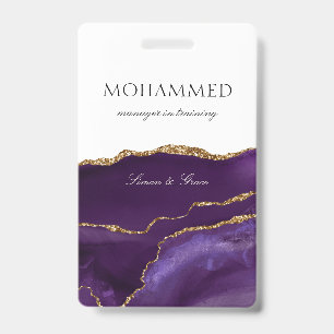 Elegant Purple Agate Script Custom Employee ID Badge