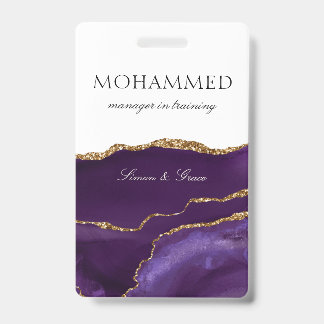 Elegant Purple Agate Script Custom Employee ID Badge