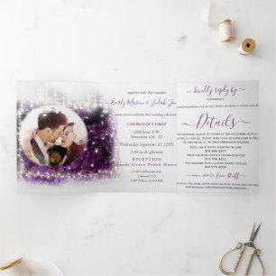Elegant Purple Amethyst Crystal Geode Wedding  Tri Tri-Fold Invitation