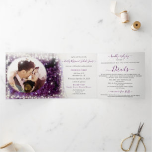 Elegant Purple Amethyst Crystal Geode Wedding  Tri Tri-Fold Invitation
