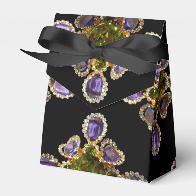 Elegant Purple Amethyst Diamonds Emeralds  Favour Box (Front Side)