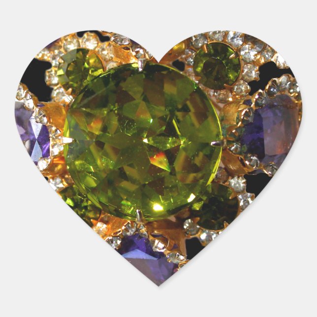 Elegant Purple Amethyst Diamonds Emeralds jeweller Heart Sticker (Front)
