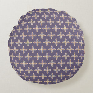Elegant Purple and Beige Seamless Motif Pattern  Round Cushion