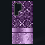 Elegant purple and black floral damasks and swirls samsung galaxy case<br><div class="desc">Image of purple and black floral damasks and swirls. Custom Monogram.</div>