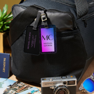 Elegant Purple and black Metallic Monogrammed Name Luggage Tag