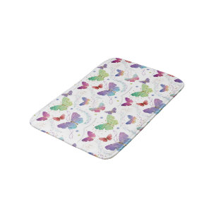 Elegant Purple and Blue Bright Butterflies Bath Mat