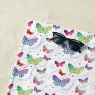 Elegant Purple and Blue Bright Butterflies Beach Towel