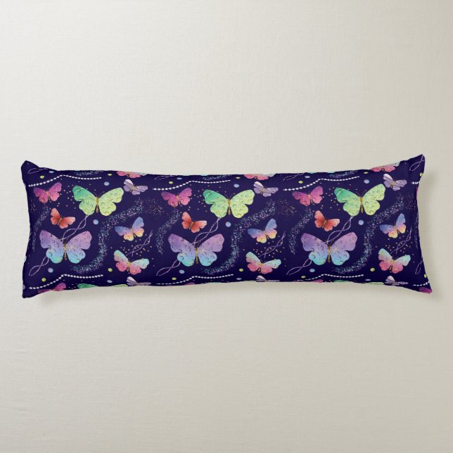 Elegant Purple and Blue Bright Butterflies Body Cushion (Back)