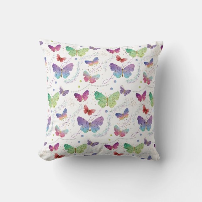Elegant Purple and Blue Bright Butterflies Cushion (Front)