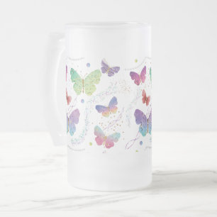 Elegant Purple and Blue Bright Butterflies Frosted Glass Beer Mug