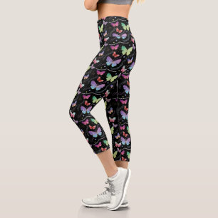 Elegant Purple and Blue Bright Butterflies  Leggin Capri Leggings