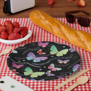 Elegant Purple and Blue Bright Butterflies Paper Plate