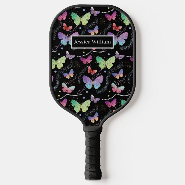 Elegant Purple and Blue Bright Butterflies   Pickleball Paddle (Front)