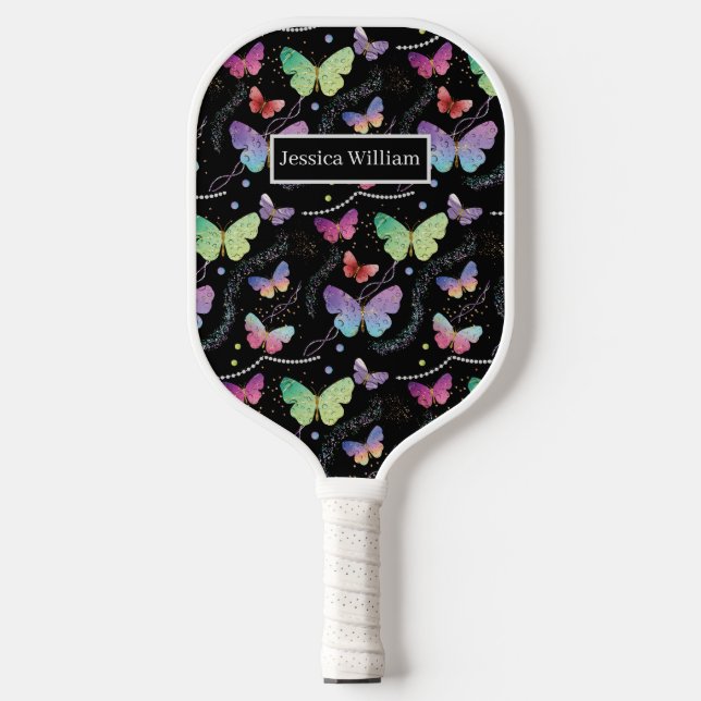 Elegant Purple and Blue Bright Butterflies   Pickleball Paddle (Front)
