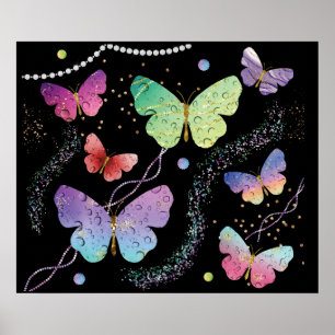 Elegant Purple and Blue Bright Butterflies Poster