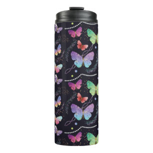 Elegant Purple and Blue Bright Butterflies Thermal Tumbler