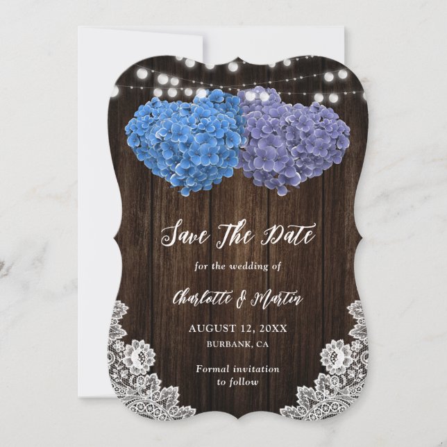 Elegant Purple and Blue Floral Heart Wedding Save The Date (Front)