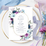 Elegant Purple and Blue Floral Oval Arch Wedding Invitation<br><div class="desc">Delight your guests with this elegant Wedding invitation featuring beautiful oval arch with exquisite watercolor floral elements surrounding your wedding details with flowers in a beautiful blend of purple, violet, dusty blue and navy hues. Ability to change "together with their parents" to "together with their families", "together with great joy"...</div>