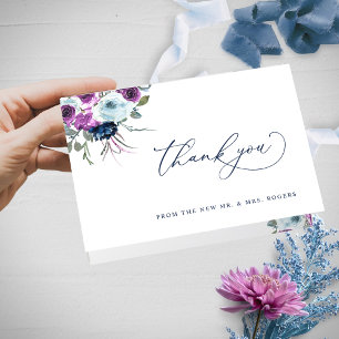 Elegant Purple and Blue Floral Wedding Folded Thank You Card