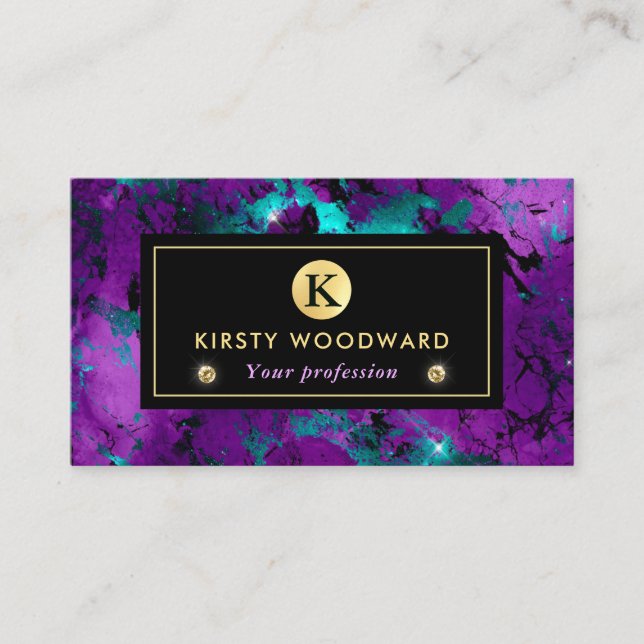Elegant Purple and Blue Galaxy Marble Business Card (Front)