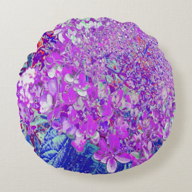 Elegant Purple and Blue Limelight Hydrangea Round Cushion (Front)