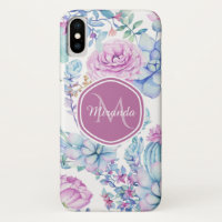 Elegant Purple and Blue Succulent Floral With Name