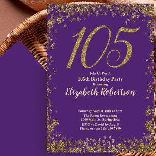 Elegant Purple and Gold 105th Birthday Invitation