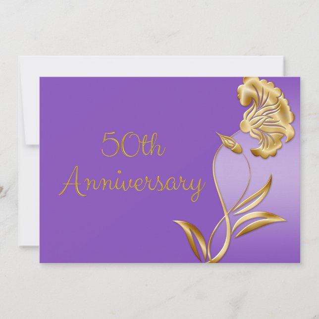 Elegant Purple and Gold 50th Anniversary Invites (Front)