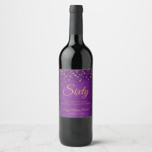 Elegant Purple and Gold 60th Birthday Wine Label