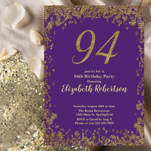 Elegant Purple and Gold 94th Birthday Invitation