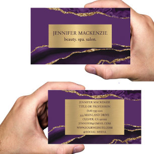 Elegant Purple and Gold Agate Business Card