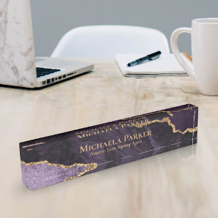 Elegant Purple and Gold Agate Geode Professional  Nameplate