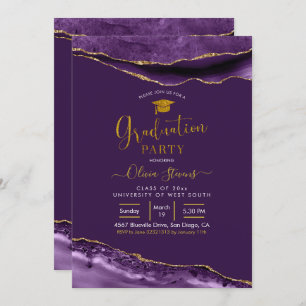 Elegant Purple and Gold Agate Graduation Party Invitation