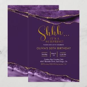 Elegant Purple and Gold Agate Surprise Birthday Invitation