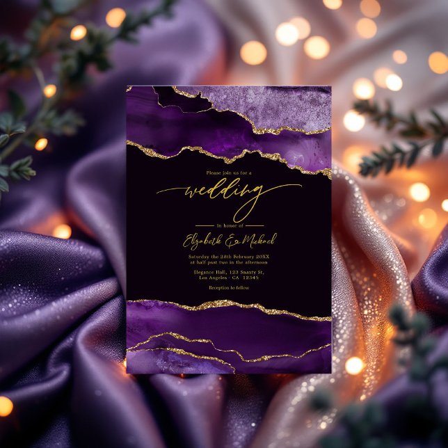 Elegant Purple and Gold Agate Wedding QR Code Invitation (Elegant Purple and Gold Agate Wedding QR Code Invitation)