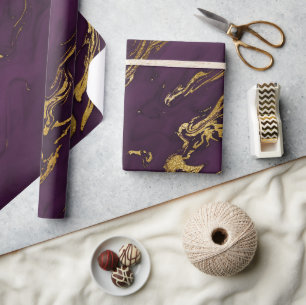 Elegant Purple and Gold Autumn Fall Marble Stone Wrapping Paper